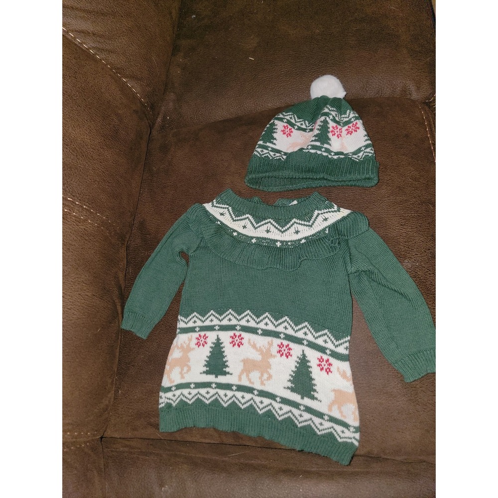 Nicole Miller new york Christmas holiday sweater dress and hat 3 6 months